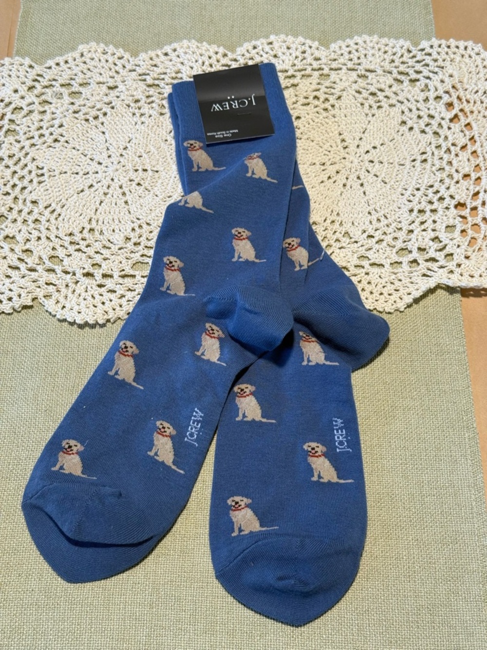 J. Crew Baltic Blue Crew Socks with Labrador Motif